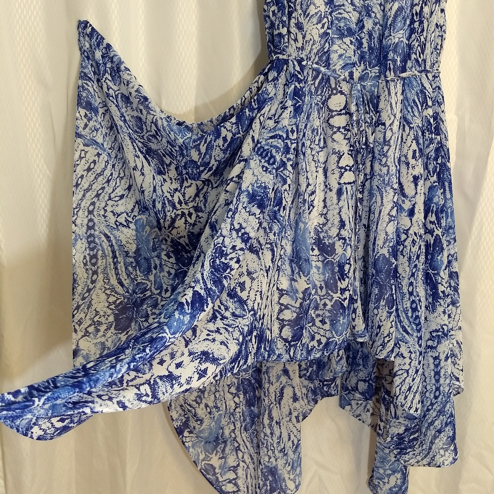 Ark & Co. Intricately Draped Polyester Dress, Blue/White Abstract Print, Size M - Picture 13 of 16